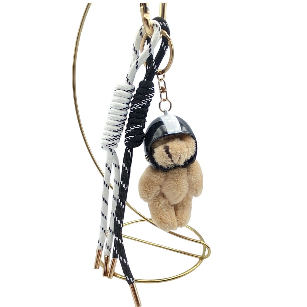 Football‎ Helmet Light Tan Teddy Bear Purse Bag Charm Keychain Black White